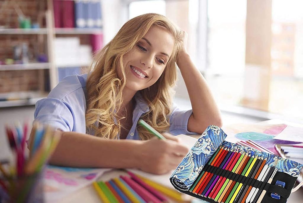 PATPAT® 72 Holes Canvas Pencil Wrap Case for Adults and Kids Colored Roll Up Pouch Package Sketching Drawing Writing Storage Constellation Goldust Ocean 2PCS PATPAT® 72 Holes Canvas Pencil Wrap Case for Adults and Kids Colored Roll Up Pouch Package Sketching Drawing Writing Storage Constellation Goldust Ocean 2PCS